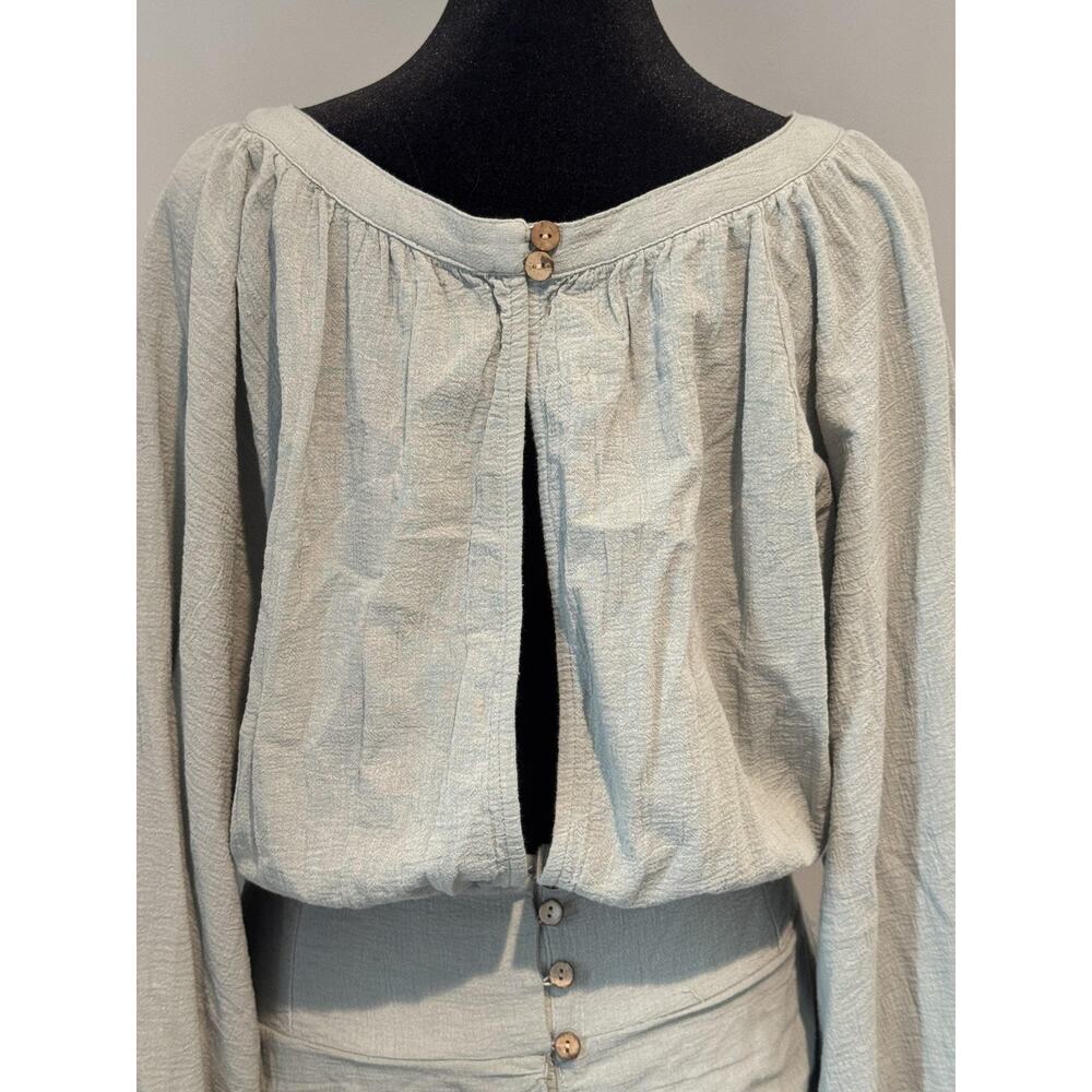 Free People Dress Womens Size Gray Ruched Mini Blouson Long Sleeve Boho sz XL - Picture 9 of 9